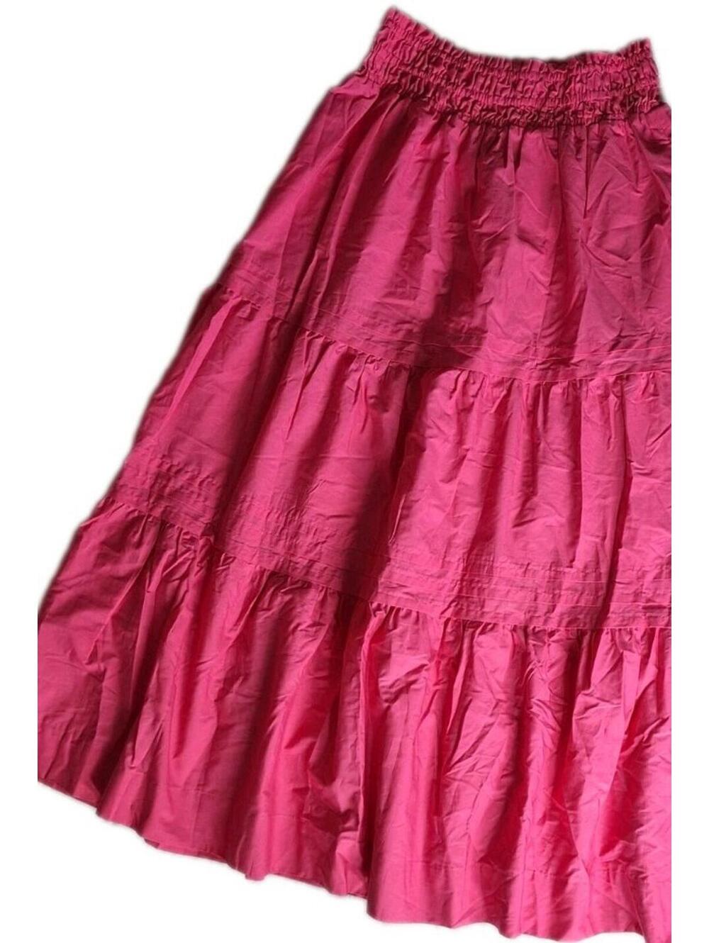 Anthropologie The Somerset Poplin Tiered Maxi Skirt Pink Smocked Pocket XXS NWT - Picture 6 of 13